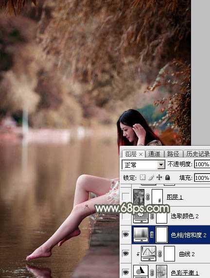 ‘Photoshop为水边美女图片打造甜美的酒红色‘
