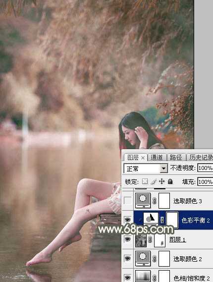‘Photoshop为水边美女图片打造甜美的酒红色‘