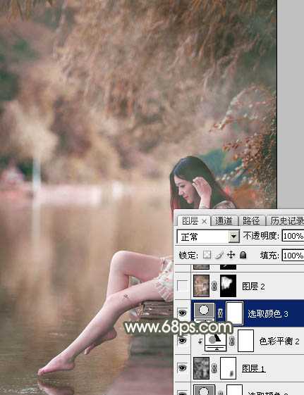 ‘Photoshop为水边美女图片打造甜美的酒红色‘