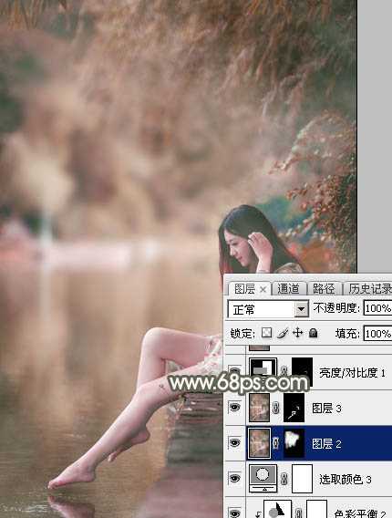 ‘Photoshop为水边美女图片打造甜美的酒红色‘