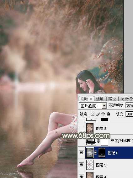 ‘Photoshop为水边美女图片打造甜美的酒红色‘