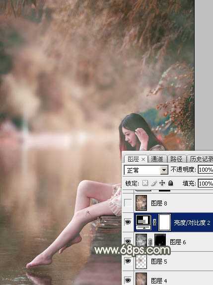‘Photoshop为水边美女图片打造甜美的酒红色‘