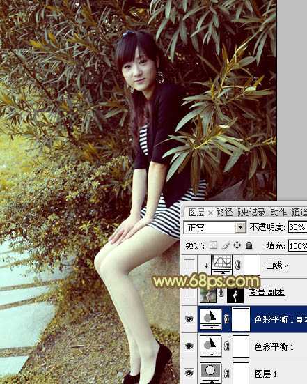 ‘Photoshop为树林美女加上柔和的古典褐色调效果教程‘