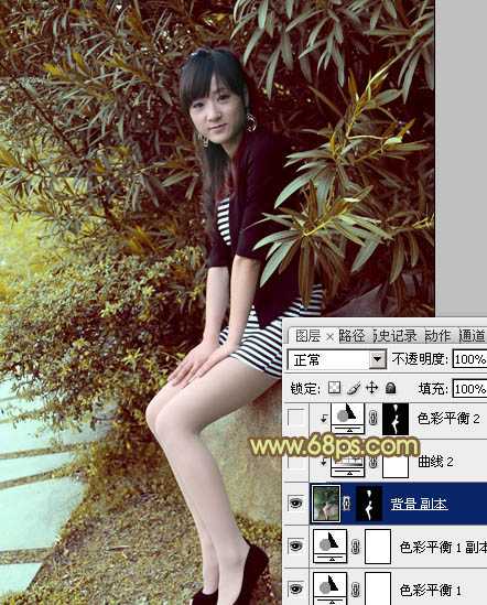 ‘Photoshop为树林美女加上柔和的古典褐色调效果教程‘