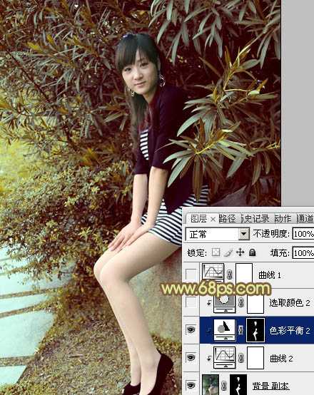 ‘Photoshop为树林美女加上柔和的古典褐色调效果教程‘