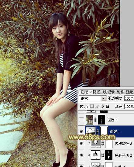 ‘Photoshop为树林美女加上柔和的古典褐色调效果教程‘