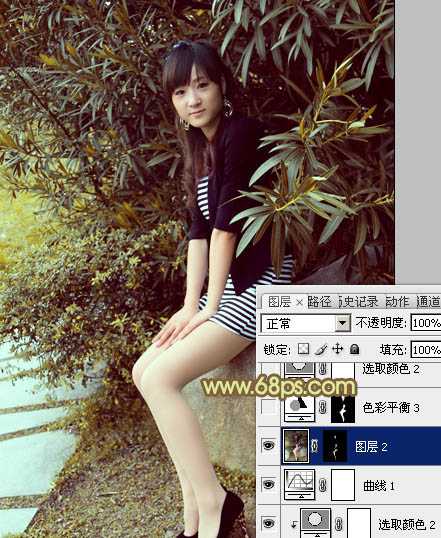 ‘Photoshop为树林美女加上柔和的古典褐色调效果教程‘