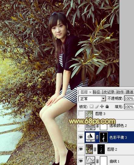 ‘Photoshop为树林美女加上柔和的古典褐色调效果教程‘