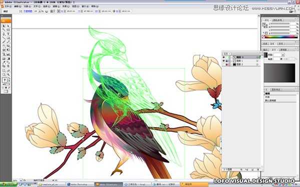 Illustrator绘制矢量风格的中国花鸟画,破洛洛