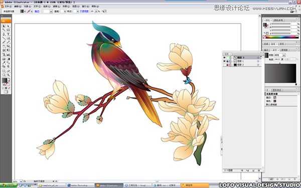 Illustrator绘制矢量风格的中国花鸟画,破洛洛