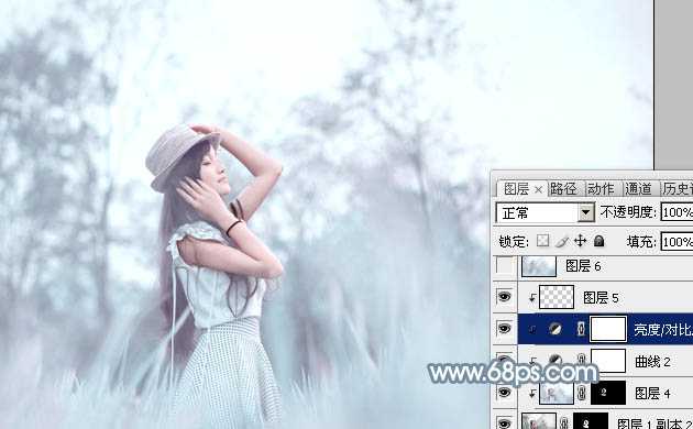 ‘Photoshop为野外的美女调制出梦幻的淡青色‘
