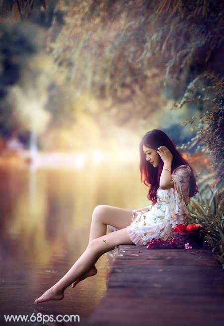 ‘Photoshop为水景人物图片打造艳丽的秋季暖色特效‘