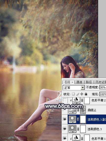 ‘Photoshop为水景人物图片打造艳丽的秋季暖色特效‘