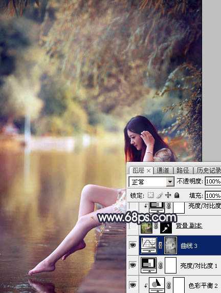 ‘Photoshop为水景人物图片打造艳丽的秋季暖色特效‘