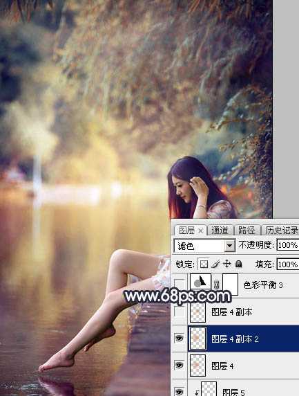 ‘Photoshop为水景人物图片打造艳丽的秋季暖色特效‘