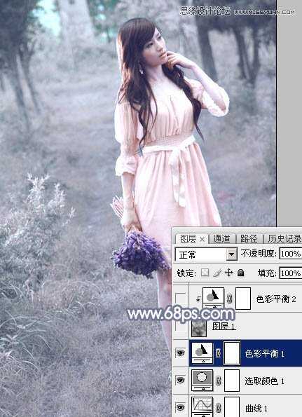 ‘Photoshop制作外景美女的唯美紫色效果‘