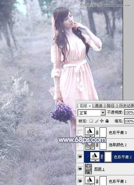 ‘Photoshop制作外景美女的唯美紫色效果‘