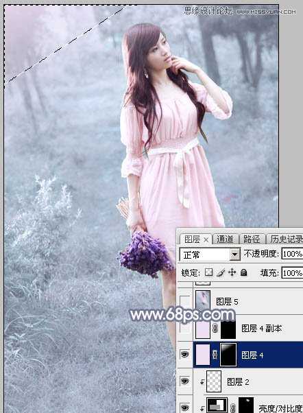 ‘Photoshop制作外景美女的唯美紫色效果‘