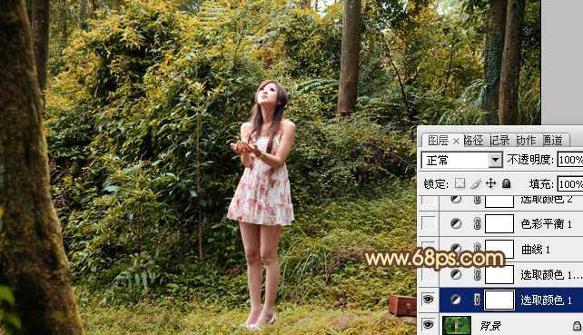 ‘Photoshop将树林美女图片调制出梦幻的橙褐色‘