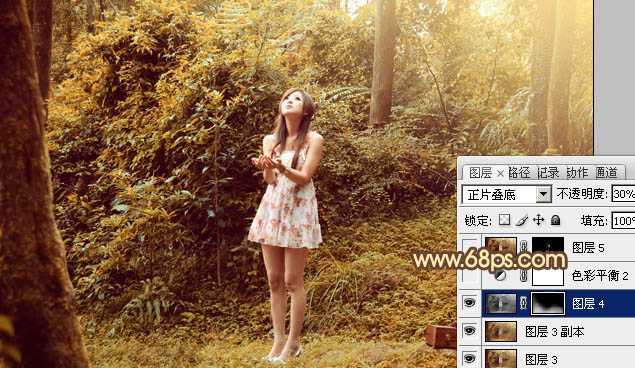 ‘Photoshop将树林美女图片调制出梦幻的橙褐色‘