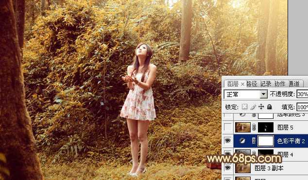 ‘Photoshop将树林美女图片调制出梦幻的橙褐色‘