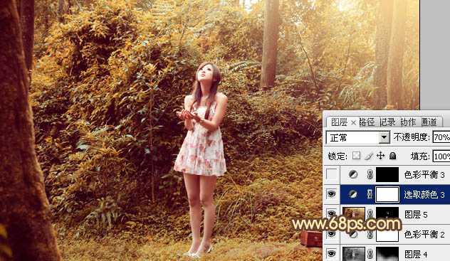 ‘Photoshop将树林美女图片调制出梦幻的橙褐色‘