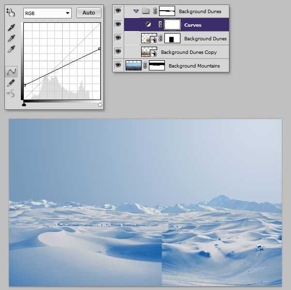 ‘photoshop将荒漠场景打造出迪士尼风格的雪景图‘