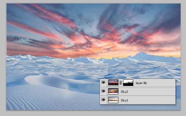 ‘photoshop将荒漠场景打造出迪士尼风格的雪景图‘