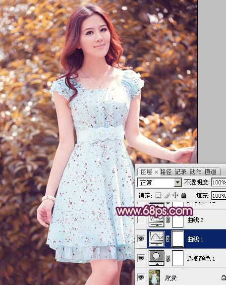 ‘Photoshop将外景人物图片调制出流行的暗调黄紫色‘