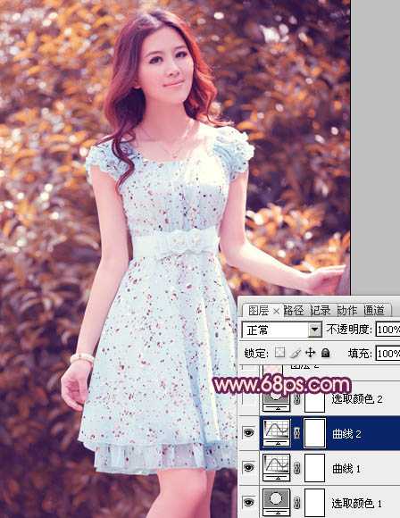 ‘Photoshop将外景人物图片调制出流行的暗调黄紫色‘
