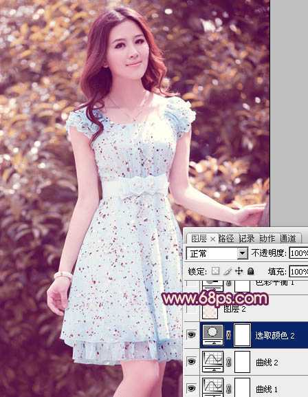 ‘Photoshop将外景人物图片调制出流行的暗调黄紫色‘