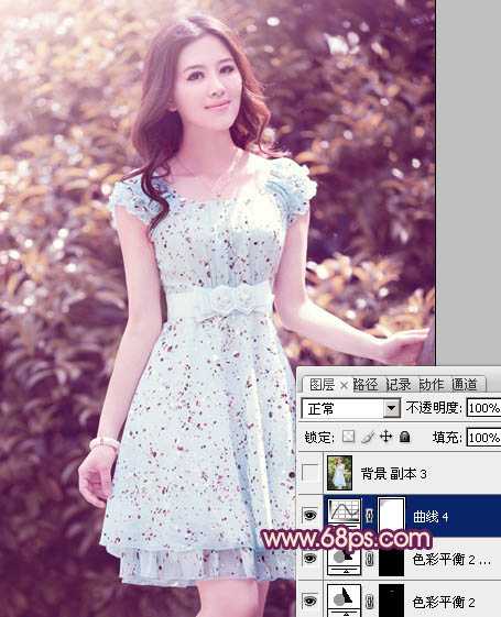 ‘Photoshop将外景人物图片调制出流行的暗调黄紫色‘
