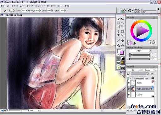 painter water color（水彩）绘制朦胧女孩 脚本之家 painter教程