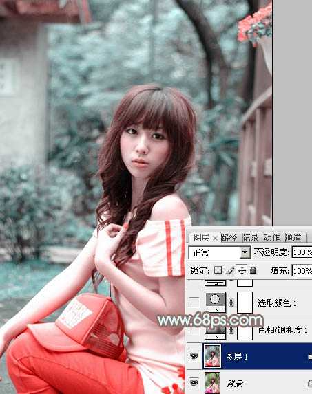 ‘Photoshop将花坛边的美女调制出柔美的古典黄褐色效果‘