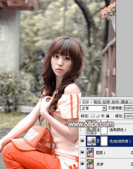 ‘Photoshop将花坛边的美女调制出柔美的古典黄褐色效果‘