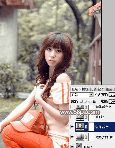 ‘Photoshop将花坛边的美女调制出柔美的古典黄褐色效果‘