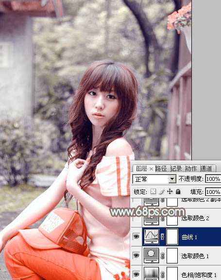 ‘Photoshop将花坛边的美女调制出柔美的古典黄褐色效果‘