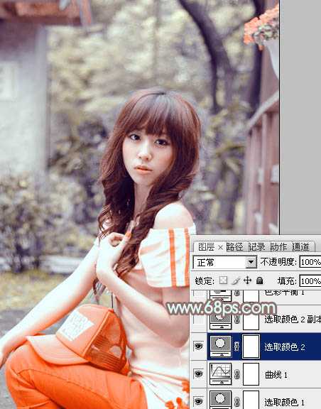 ‘Photoshop将花坛边的美女调制出柔美的古典黄褐色效果‘