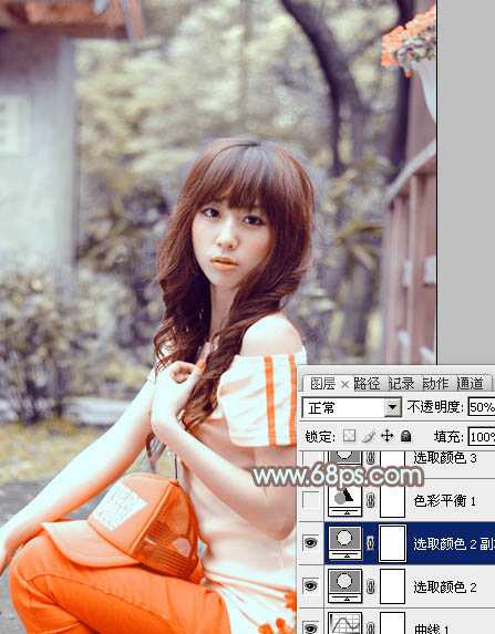 ‘Photoshop将花坛边的美女调制出柔美的古典黄褐色效果‘