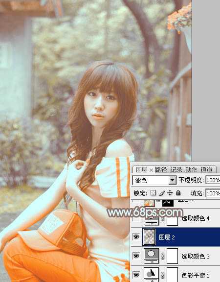 ‘Photoshop将花坛边的美女调制出柔美的古典黄褐色效果‘