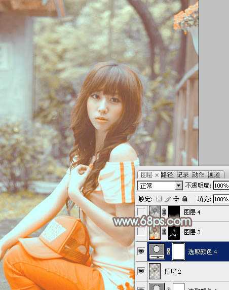 ‘Photoshop将花坛边的美女调制出柔美的古典黄褐色效果‘