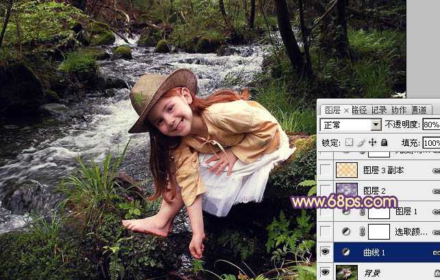 ‘Photoshop为树林女孩图片调制出柔美的暖色调‘