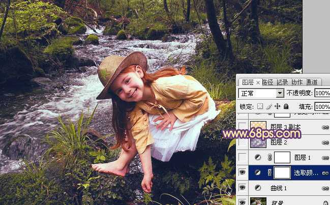 ‘Photoshop为树林女孩图片调制出柔美的暖色调‘