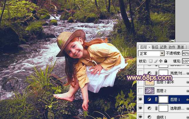 ‘Photoshop为树林女孩图片调制出柔美的暖色调‘