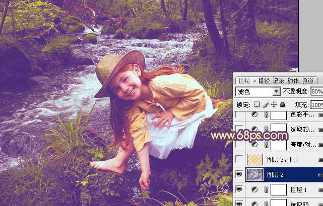 ‘Photoshop为树林女孩图片调制出柔美的暖色调‘