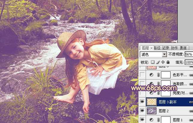 ‘Photoshop为树林女孩图片调制出柔美的暖色调‘