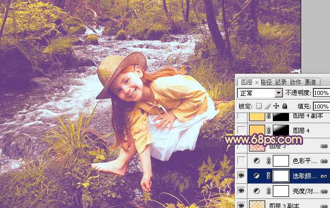 ‘Photoshop为树林女孩图片调制出柔美的暖色调‘