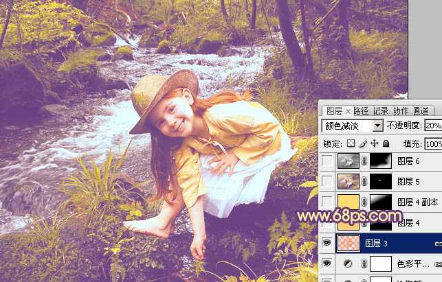 ‘Photoshop为树林女孩图片调制出柔美的暖色调‘
