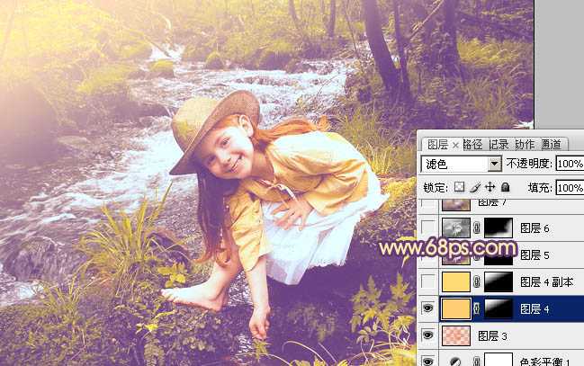 ‘Photoshop为树林女孩图片调制出柔美的暖色调‘