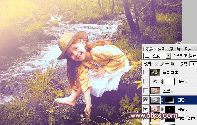 ‘Photoshop为树林女孩图片调制出柔美的暖色调‘